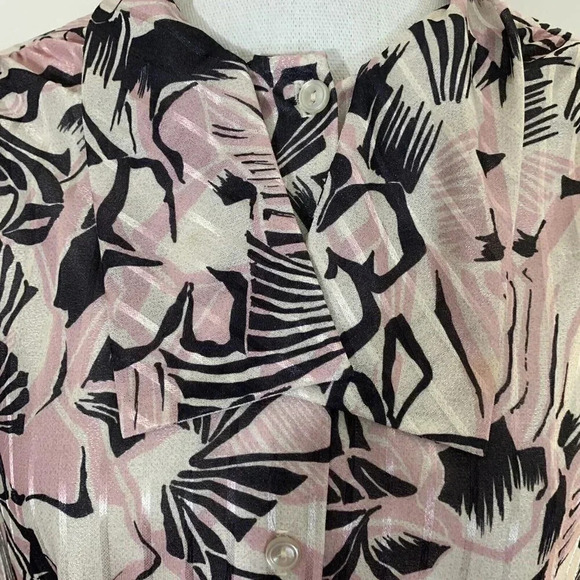 Graff Californiawear Iridescent Shiny Long Sleeve Floral Button Up Vintage Pink - Picture 7 of 10